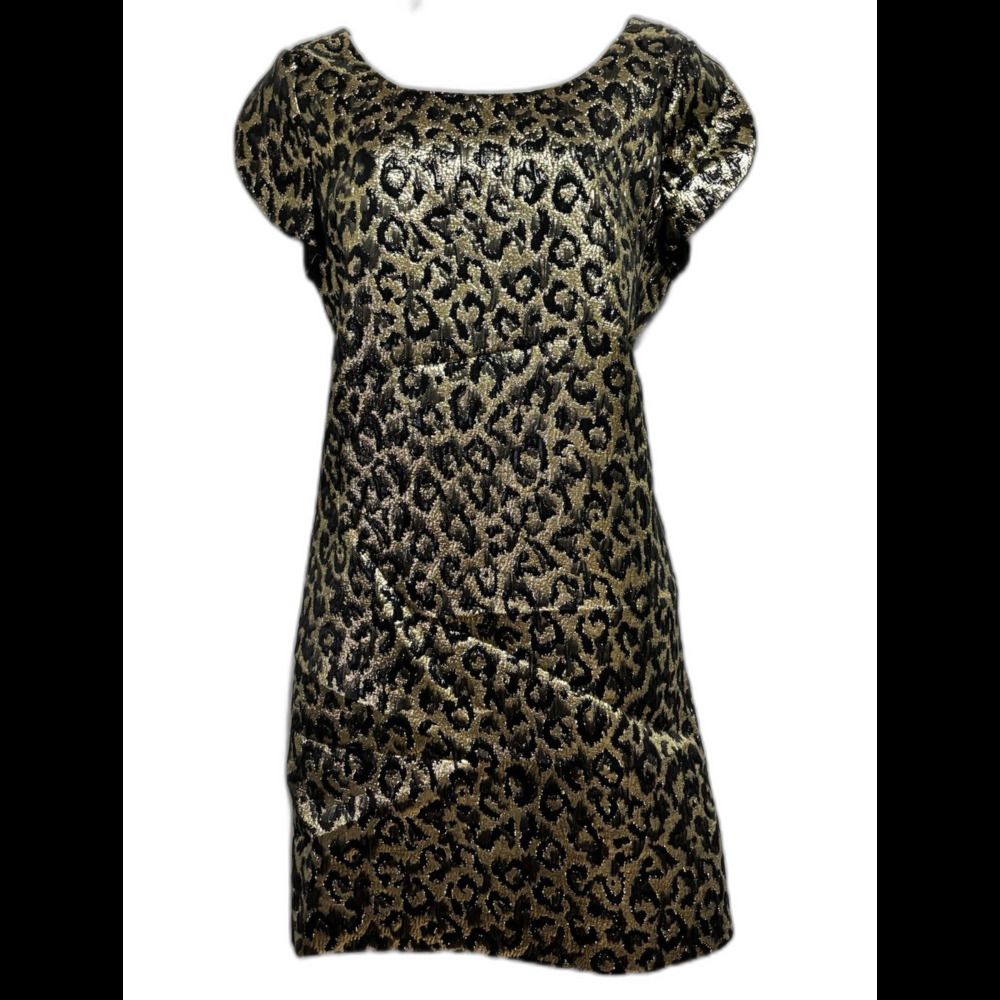 French Connection Gold Black Metallic Dress Petal Sleeves Zipper Size 12 NWT